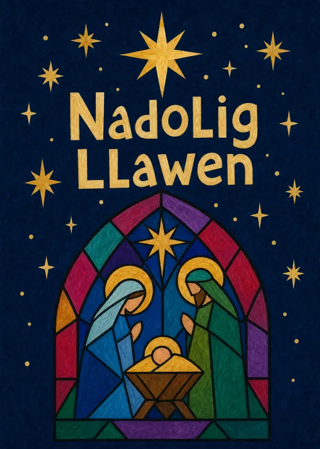 Nadolig Llawen, Stained Glass card