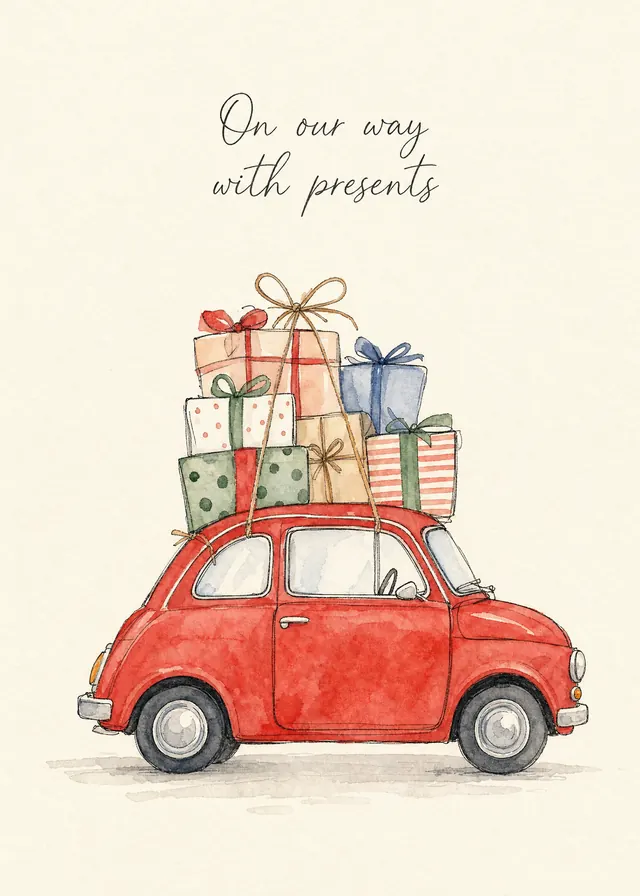 On Our Way with Presents card