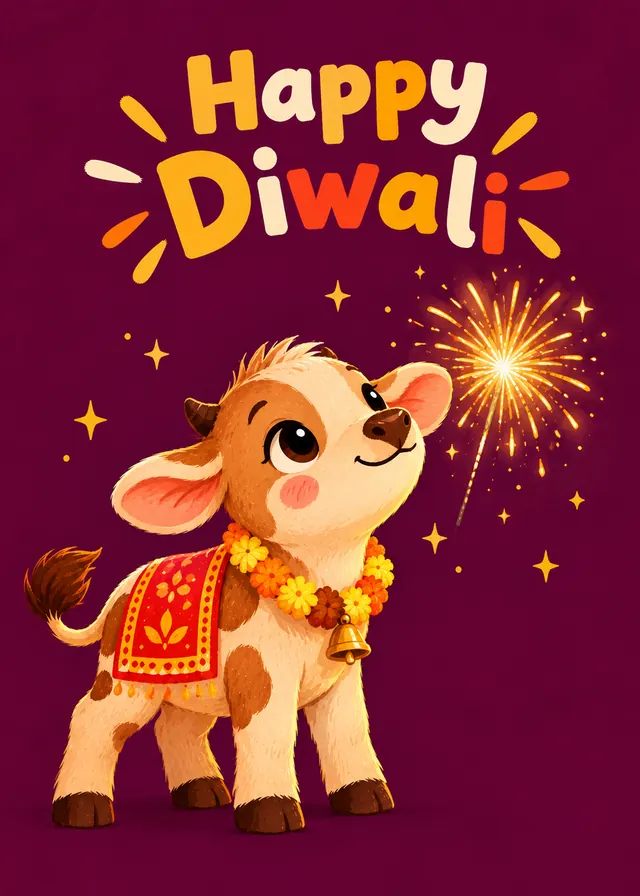 Happy Diwali, Sparkler Calf card