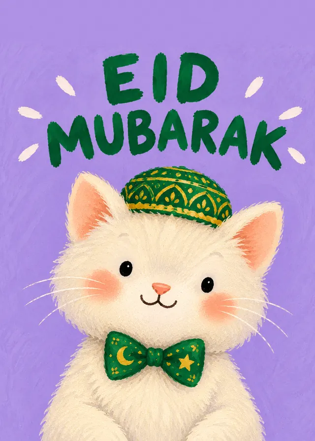 Eid Mubarak, Kitten in a Cap card