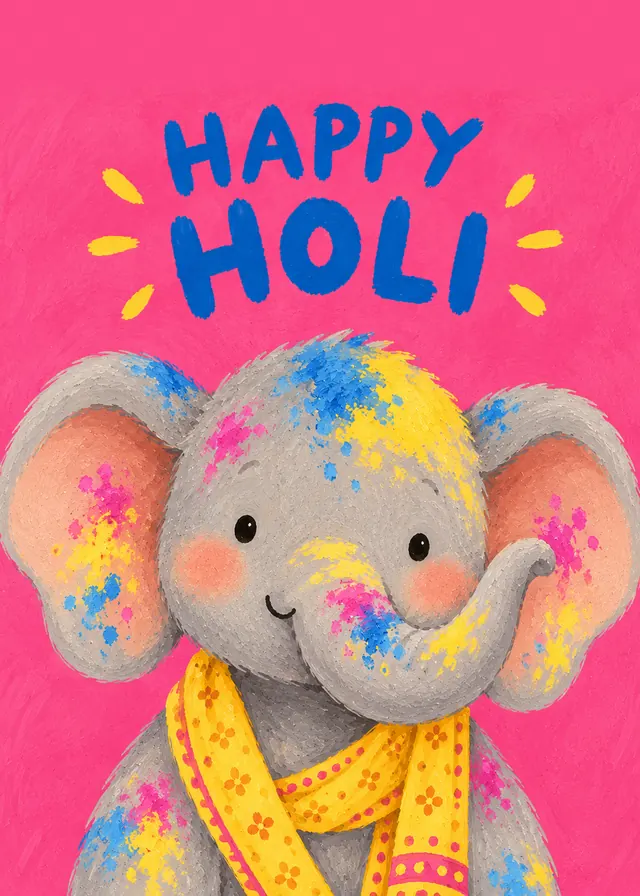 Happy Holi, Pink Elephant card