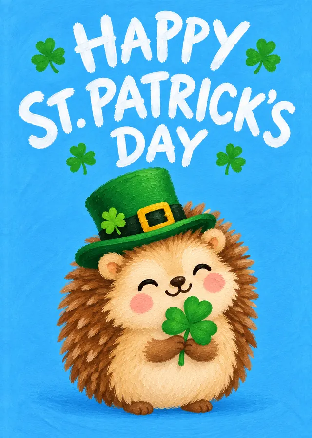 Happy St Patrick's Day, Hedgehog card